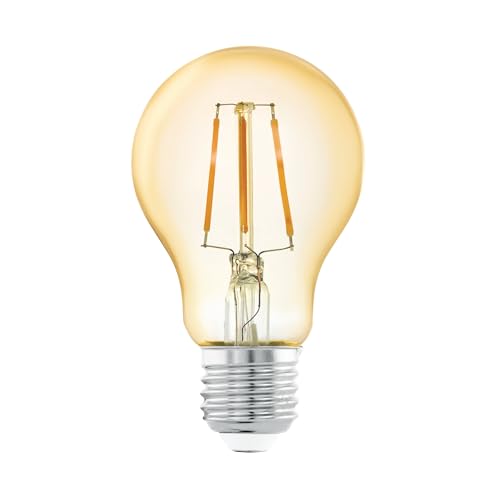 EGLO Lampe LED E27, ampoule Edison à incandescence, globe éclairage vintage et rétro, 4 Watt (correspond à 30 Watt), 330 Lumen, blanc chaud, ambré, 2200 Kelvin, A75, Ø 7,5 cm