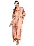 Oussum Women Plus Size Kaftan Satin Maxi Dress Silky Beach Cover Ups Robe for Ladies Girls (Terracot