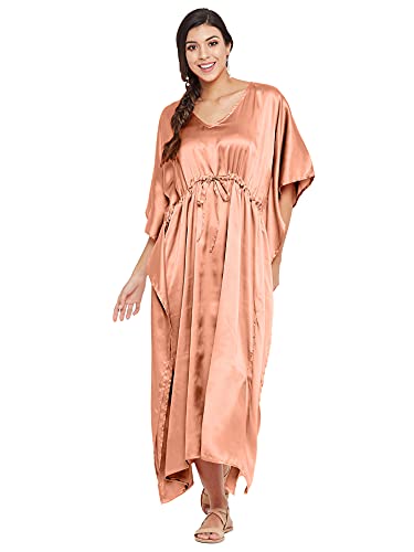 Oussum Women Plus Size Kaftan Satin Maxi Dress Silky Beach Cover Ups Robe For Ladies Girls (Terracotta Solid Kaftan) #TOP16