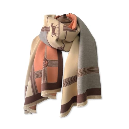 Winter Scarf Cashmere Shawl Women Color Blocked Horse Pattern Reversible Scarf With Tassel Pashmina Shawls And Wraps