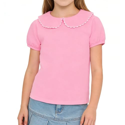 Image of LYSMuch Girl Short Sleeve Peter Pan Collar Shirt Kid School Polo Shirt