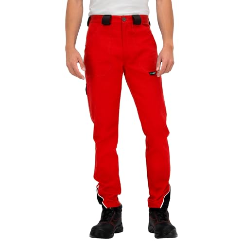 BWOLF ARES 100% Baumwolle Arbeitshosen Männer Arbeitshose Herren (Schwarz/Rot, XL)