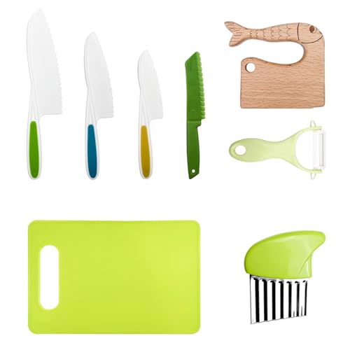 Lectorias Juego de cuchillos para niños, 8 piezas, cuchillo Montessori a partir de 2 años, juego de cocina para frutas y verduras