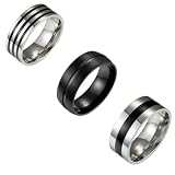 RDSGYZ Juego de anillos de acero inoxidable para hombre, plata y negro, punk, 8 mm, con epoxi, anillos rockeros, anillos de amistad góticos, para 3 tamaños 52 (16,6) - 70 (22,3), 70 (22.3), Metal no