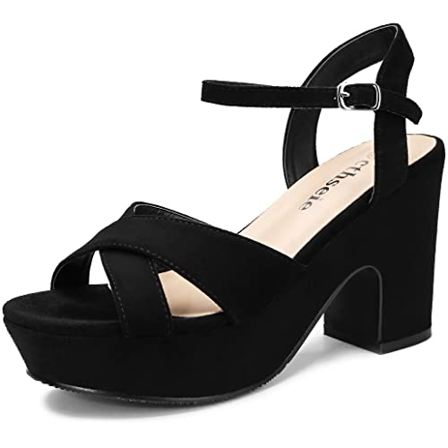 Women's Platform Wedges Heels Sandals Suede Block Chunky High Heel Ankle Strap Open Toe Comfortable Wedding Party Dress Pump Sandal