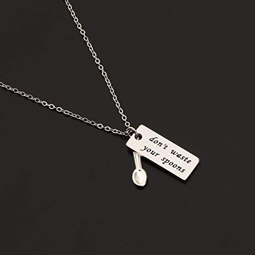 Image of CENWA Spoonie Necklace Don't Waste Your Spoons Necklace Mental Health Awareness Jewelry Chronic Illness Gift Spoonie Fibromialgia Charm Gift