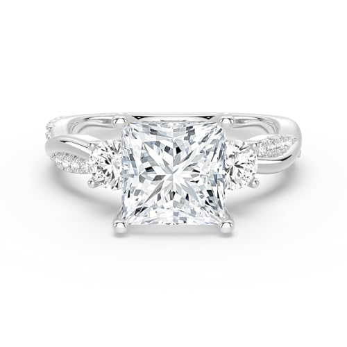 MSBLUE&reg; Twist Vine Moissanite Engagement Ring, 1CT Size 5.5 Princess-Cut, 14K White Gold Vermeil,...