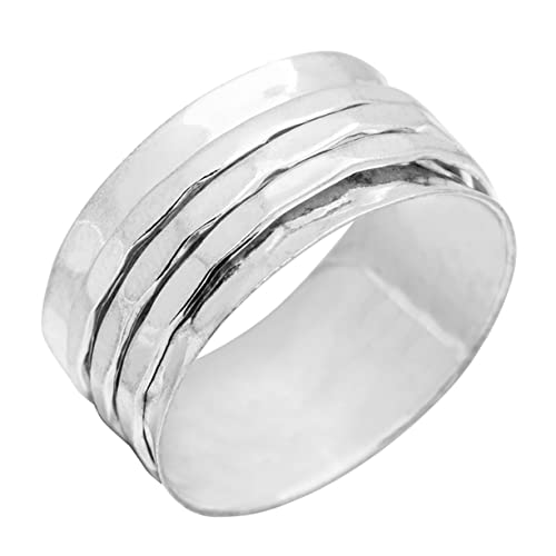 Spinner Ring Silver For Women, 925 Sterling Silver Spinner Ring, Spin Ring, Three Tone Band Spinner Ring, Meditaion Spinner Ring, Christmas Spinner Ring Size 8 #TOP22