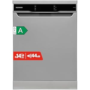 Telefunken Geschirrspüler 60 cm | Spülmaschine freistehend | 14 Maßgedecke | 9 Programme | AquaStop | EEK A | 44 dB | Startzeitvorwahl | Auto-Door | Unterbaufähig | Besteckkorb | Silber | GFS6014AI