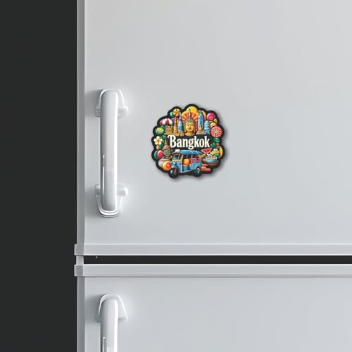 Image of CVANU Bangkok Country Landmark Theme 2pcs MDF Fridge Magnet - Wooden Travel Souvenir Refrigerator Decorative Collectible Magnet