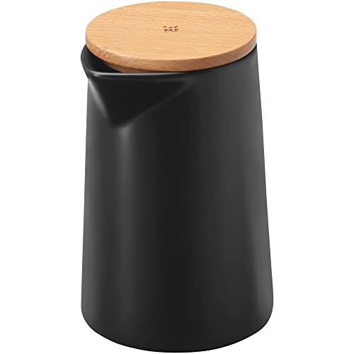 WMF Kineo Sahnekännchen mit Deckel 270 ml, Milchkännchen Steinzeug matt, Buchenholz, Sahnekanne, schwarz