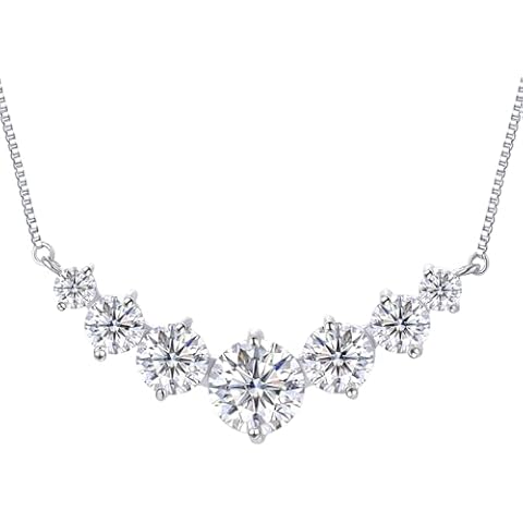 7 Stones Moissanite Necklace for Women, 5.0 Carat Lab Created Diamond Pendant Necklace 18k White Gold Over Sterling Silver Dainty Necklace, Moissanite Diamond Necklace w/ 16.5+2.5 inch Adjustable Box Chain Fashion Jewelry Gifts for Mom Wife Cover