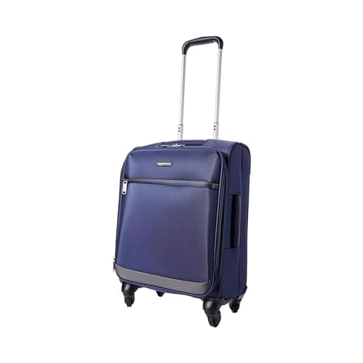 Amazon Basics - Maleta blanda con ruedas giratorias, 54 cm, para equipaje de mano, Azul marino
