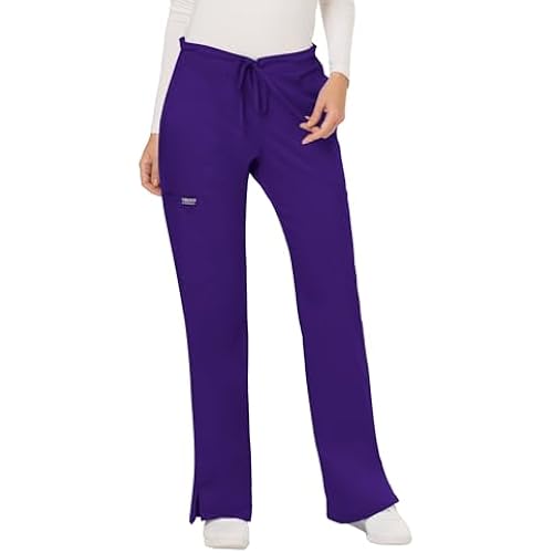 Cherokee Scrub Pants for Women Mid Rise Flare Yoga Scrubs Pant, 2-Way Stretch Drawstring Medical Bottoms, 5 Pockets-WW120