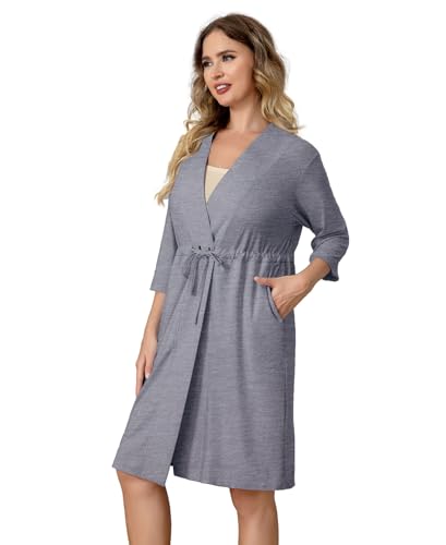 Post Surgery Mastectomy Robe Women with 4 Internal Drain Pockets 3/4 Sleeves Night Gowns Pajama Dress Shirts3