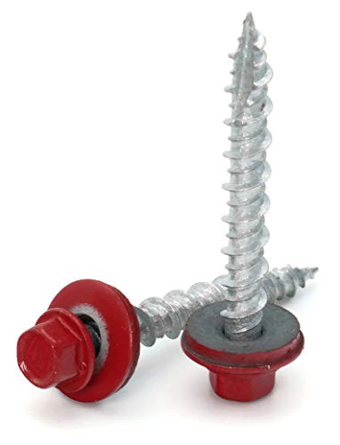 Hex Washer Head Hi-Lo Thread Mechanical Galvanized Roofing Screws Crimson Red Finish - #10 x 1-1/2