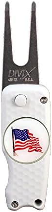 DX Switchblade Divot Repair Tool Waving Flag Marker White | Made in USA