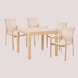 Alto: Ancho: Profundo: SKLUM Pack Mesa Extensible para Exterior (90cm -180cm) Starmi & 4 Sillas de Exterior Eika Aluminio Beige Almendra