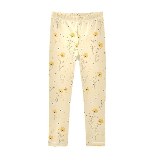 ALAZA Girls' Leggings Children's Yoga Pants Skinny Printed Dance Little Flower Yellow Comfortable 4T