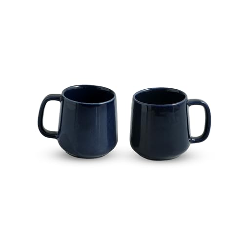 Image of ExclusiveLane 'Mariana Blues' Hand Glazed Ceramic Coffee Mug Ceramic Mugs for Milk Chai Tea Cup (Set of 2, 340 ML, in Gift Box, Microwave Safe, Dishwasher Safe)