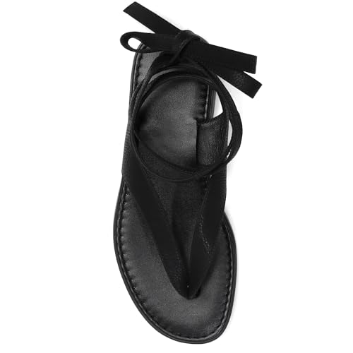 Ankle Strap Flat Sandals for Women Comfortable Lace Up T-Strap Slip on Flip Flops Flats Ladies Fashion Cute Thong Sandals Summer Soft Flip Flops Sandals