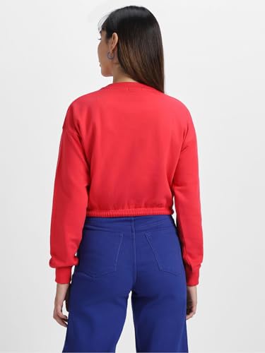 Image of JUNEBERRY Cotton Poly Fleece Regular Fit Pink, Purple Green & Orange Solid Full Sleeve Sweatshirt for Women