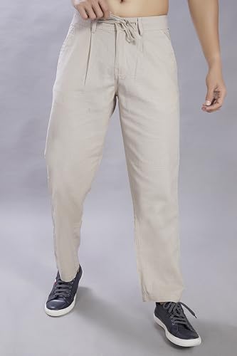 Image of DIVISIVE Men's Relaxed Fit Front Pleated Cotton Linen Blend Trousers