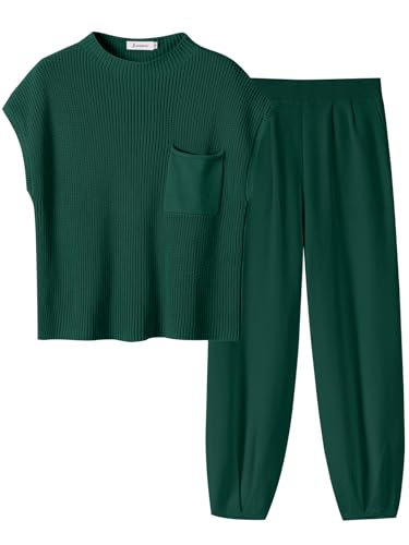 Image of ANRABESS Women's Two Piece Outfits Sweater Sets Knit Pullover Tops and High Waisted Pants Tracksuit Lounge Sets