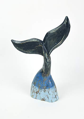 Estatua de cola de ballena de madera azul costera 16 pulg miniatura 3