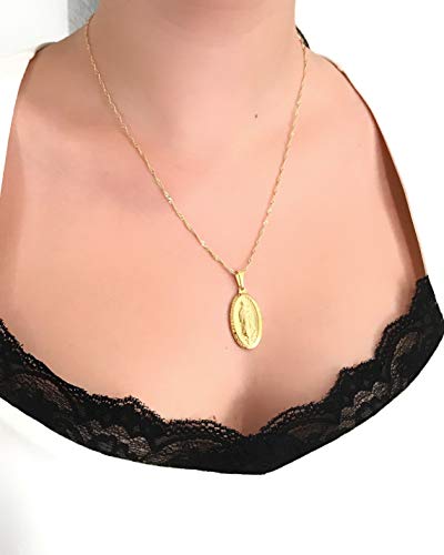 LESLIE BOULES 18K Gold Plated Guadalupe Medal Necklace 18 Inches Length Virgin Mary Jewelry4