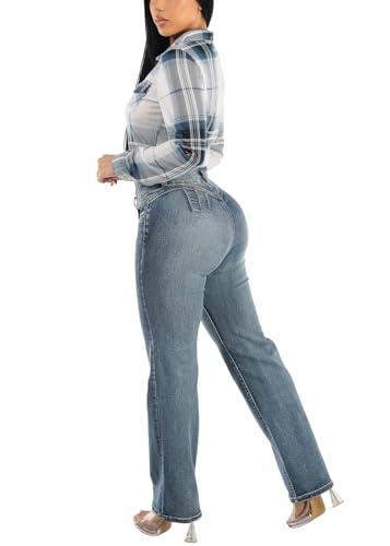 Image of Moda Xpress Women's Butt Lifting High Waisted Bootcut Jeans - Stretchy, Comfortable Flare Jeans in Junior Size Vintage Style