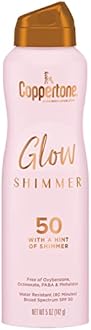 Coppertone Glow with Shimmer Sunscreen Spray SPF 50, Water Resistant Spray Sunscreen, Broad Spectrum SPF 50 Sunscreen Spray, 5 Oz Spray