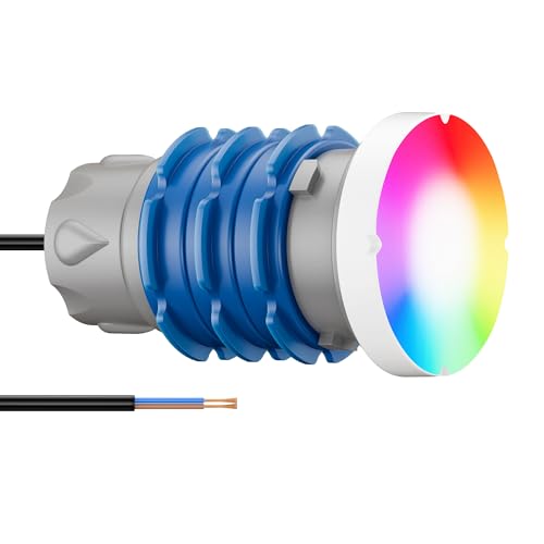 LyLmLe Mini Foco LED Piscina con Rosca 1 1/2', 6W Proyector LED Piscina RGB Multicolor Control Sincrónico, Ø49mm, 12V AC Lámpara Sumergible para Piscinas SPA Escaleras, Sin Unidad de Control
