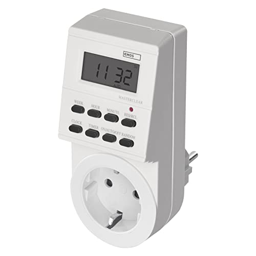 EMOS - Digitale Zeitschaltuhr Schuko-Steckdose - 8 konfigurierbare Programme - Akku-Backup - 3680 W - Sommerzeit-Wechsel - IP20 für Innenbereich - weiß