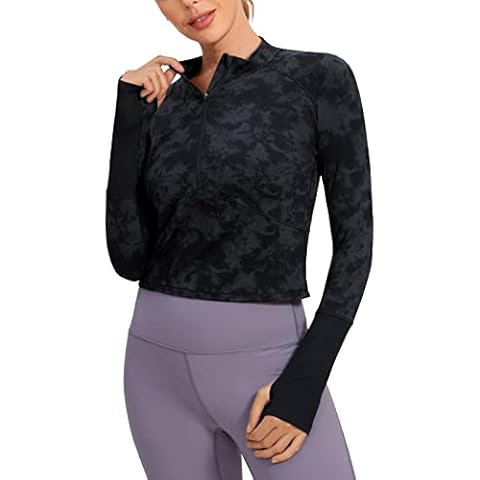 CRZ YOGA Mujer Deportivas Top Camisa Básica Manga Larga con Media Cremallera Cover