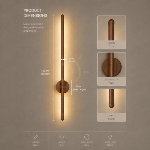 Image of Glowave Modern Wooden LED Wall Light for Bedroom, Living Room & Bedside - Tricolour (Warm White, White, Natural White) - 600MM - Wood Finish