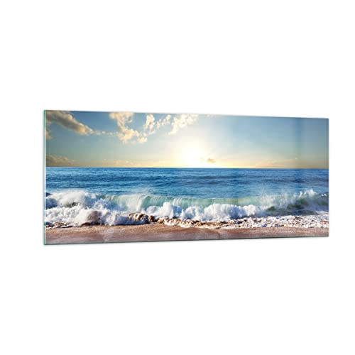 Moderne Impression sur Verre 100x40cm Image Tableau en Verre Decoration Murale mer rivage eau Grand Tableaux Decoratifs Muraux Chambre Cuisine Panoramique Deco Cadre Salon Art Wall GAB100x40-3551