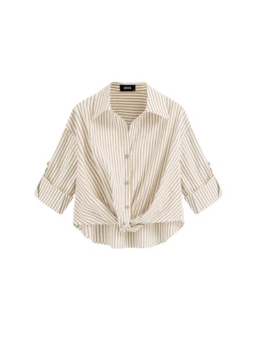 CIDER Womens Shirts Striped Roll Up Long Sleeve Shirts for Women Cotton Blend Button Down Collar Shirt