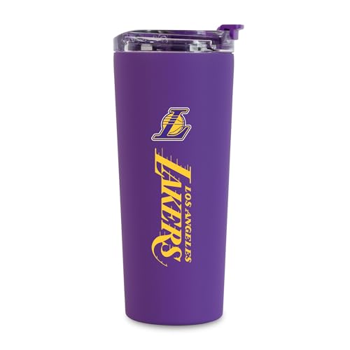 Image of Rico Industries NBA Basketball Los Angeles Lakers Purple 24oz Stainless Steel Tumbler with Lid and Dual Functioning Lid