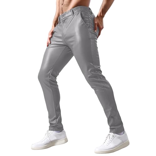 Pantalon en cuir synthétique homme coupe ajustée et jambe droite