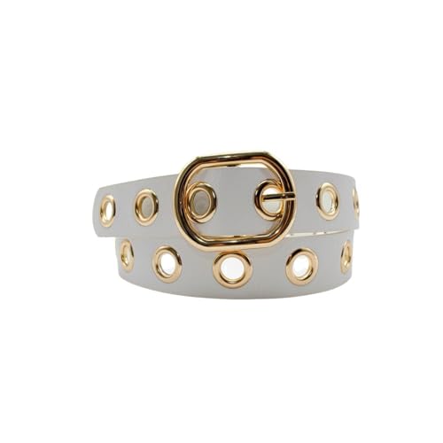 Cinto Feminino Moda Com Ilhós Fivela Dourada Estilo Passador Redondo (Preto)