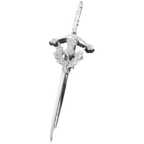 Mens Tartanista Scottish Thistle Chrome Silver Dagger Kilt Pin