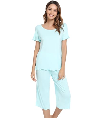 NACHILA Women's Bamboo Viscose Pajama Set - Sleeveless Tank & Capri Pants, Tag-Free, For Night Sweats & Hot Flashes - View #7