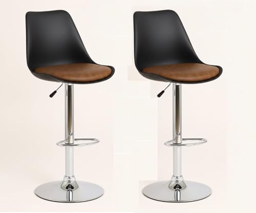 Image of 360 Revolving Height Adjustable Bar Stool /Kitchen Chair Suitable for Kitchen, Cafeteria, Dining,Pubs, Office,Shops - Pair of 2 (Brown and Black)