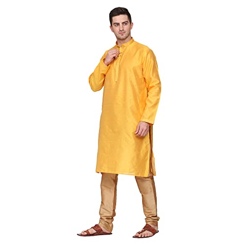 Men's Tunic Art Silk Kurta Pyjama Pajama Set Party Fashion Regular Ethinic Wear Indian Dress Gift for Men Orange Medium2