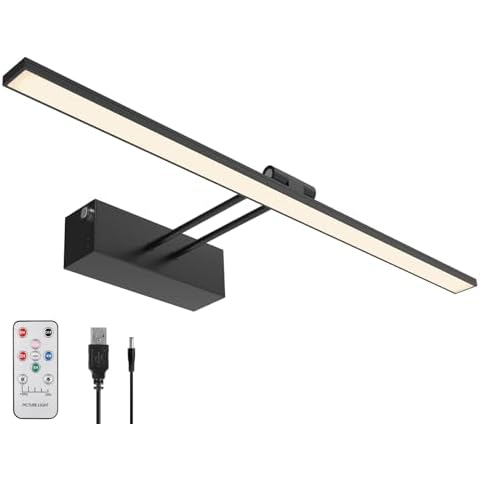 Mocalido Picture Light Battery Operated for Wall, 16in 5200mAh Wireless LED Art Light for Painting with Remote, Dimmable Picture Frame Lighting for Display Gallery, Black Cover