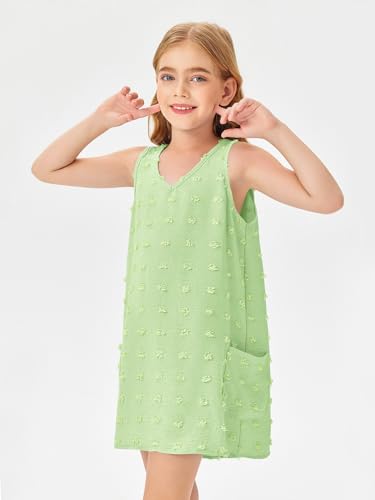 Image of Batermoon Girls Swim Cover Up V Neck Swiss Polka Dot Summer Beach Dress | Kids Cover-Ups, Sleeveless Vacation Swimwuits, Boho Cute Dresses with Pockets 4-14 Years