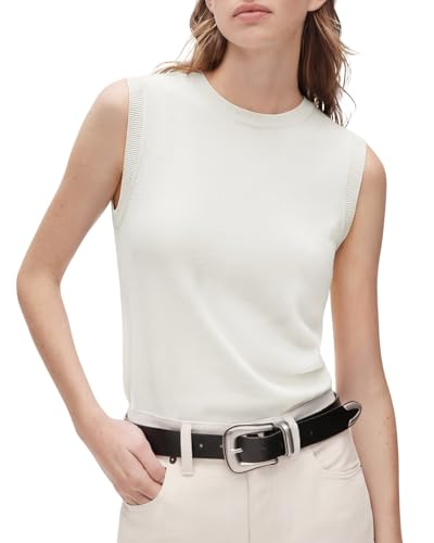 SUUKSESS Women Silk Cashmere Blend Crew Neck Lightweight Sweater Vest Tops Sleeveless Tank Tops (White S)