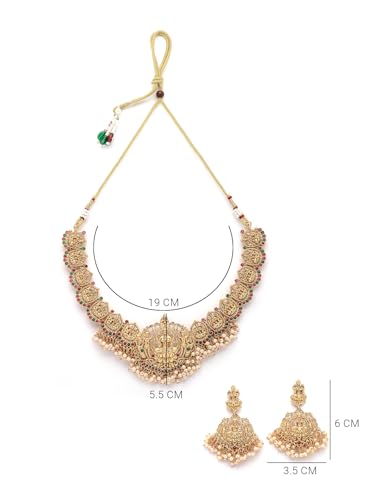 Sukkhi South Indian Traditional Stylish Gold Plated with Beaded Studded Choker Necklace with Dangle Earring Jewellery Set for Women & Girls