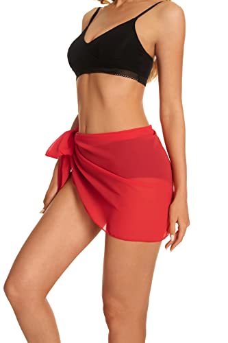 Sarong beach wrap de gasa ligera con nudo ajustable rojo para bikinis M 6